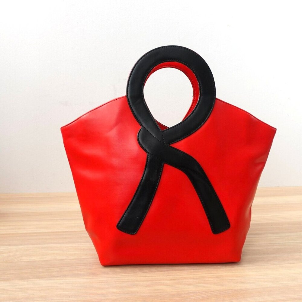 Red Bucket Purse Leather Luxury Formal Evening Party Bag ROBERTA CAMERINO ITALY